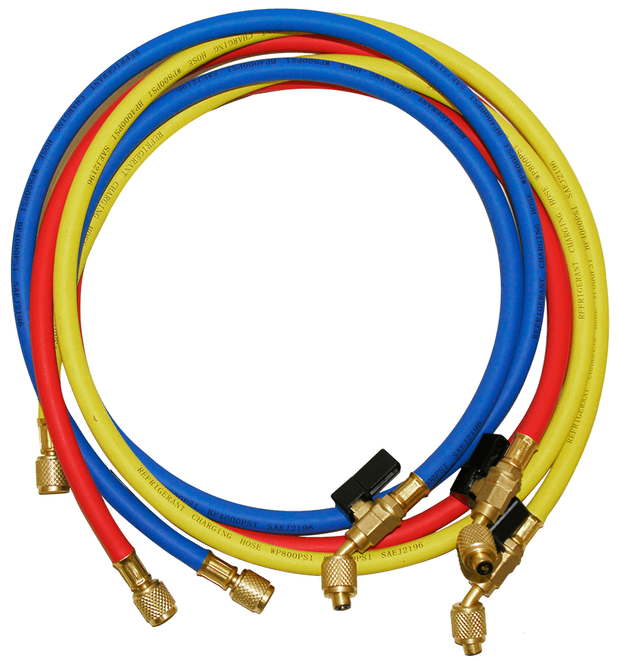 REFRIGERANT HOSES, 5'X3 (R, B, Y), 45°, BALL VALVE