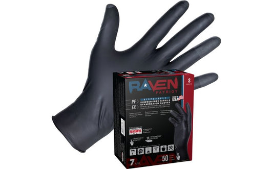 66483-50 - Raven Patriot Powder Free Exam Grade Black Nitrile Gloves - 50 Box - Lrg