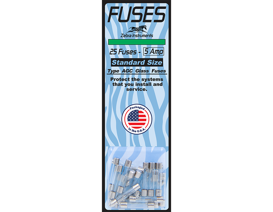 ZFG05 - FUSES - 25 PACK - STANDARD SIZE GLASS 5 AMP FAST ACTING