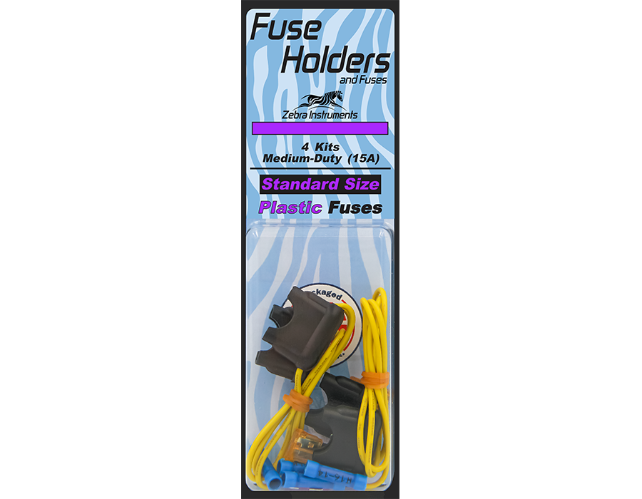 ZFH01 - FUSE HOLDERS - 4 PACK - MEDIUM DUTY 15 AMP - STANDARD SIZE PLASTIC HOLDERS W/ WIRES