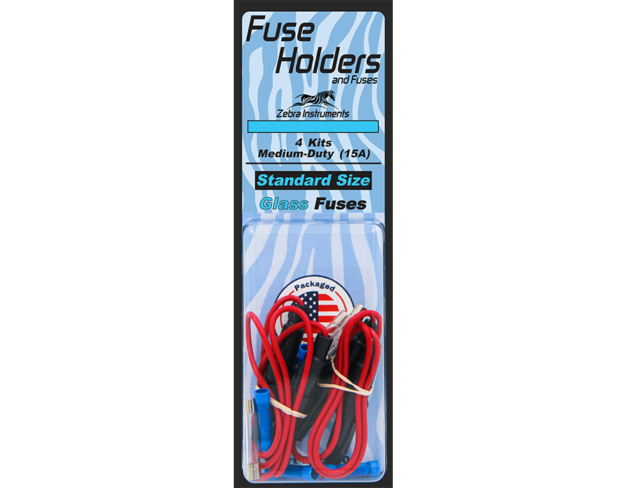 ZFH02 - FUSE HOLDERS - 4 PACK - MEDIUM DUTY 15 AM STANDARD SIZE GLASS HOLDERS W/ WIRES