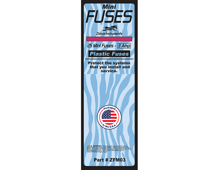 ZFM03 - MINI FUSES - 25 PACK - MINI SIZE PLASTIC 3 AMP